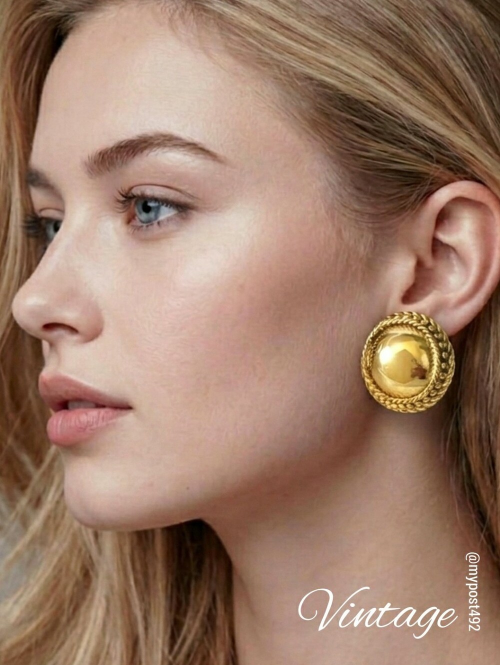 90's Vintage🔥3D Round Golden Clip-on Earrings